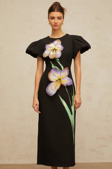Elisabetta midi dress sequined floral-embroidered in Black