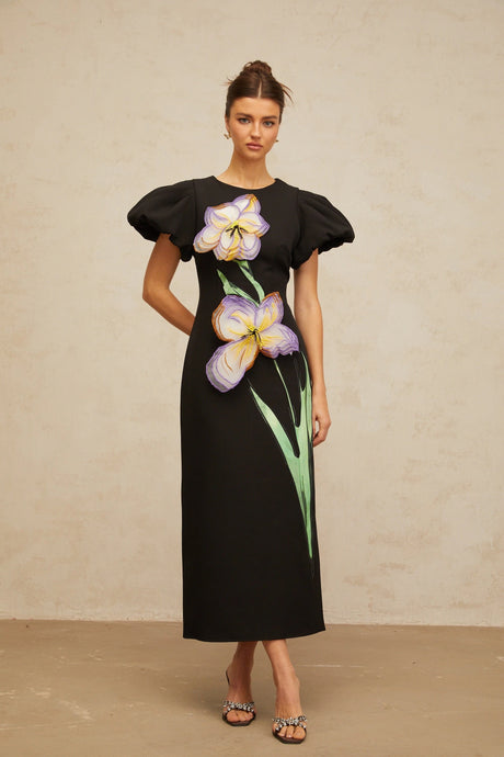 Elisabetta midi dress sequined floral-embroidered in Black