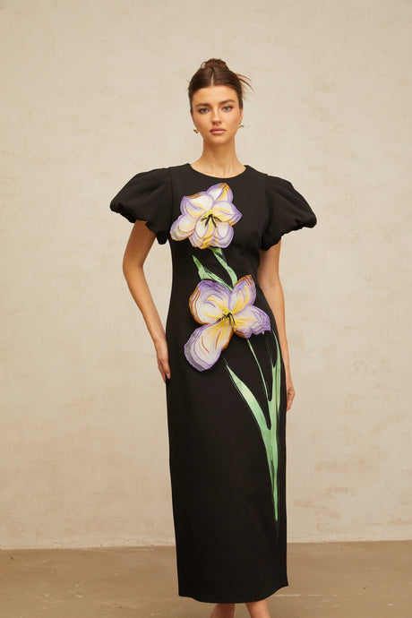 Elisabetta midi dress sequined floral-embroidered in Black