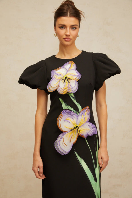 Elisabetta midi dress sequined floral-embroidered in Black