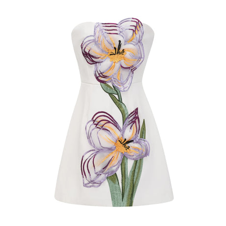 Franca Mini Dress White Off-Shoulder Sequin Floral Embroidered