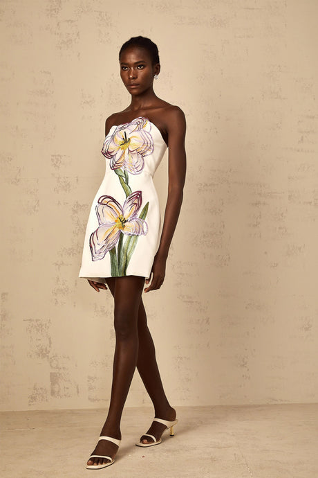 Franca Mini Dress White Off-Shoulder Sequin Floral Embroidered