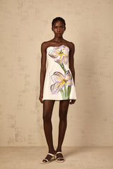 Irène White OffShoulder Sequin Floral Embroidered Mini Dress