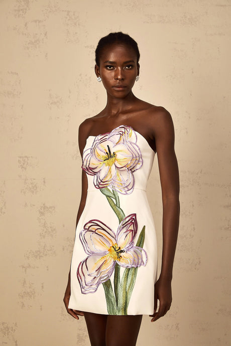 Franca Mini Dress White Off-Shoulder Sequin Floral Embroidered