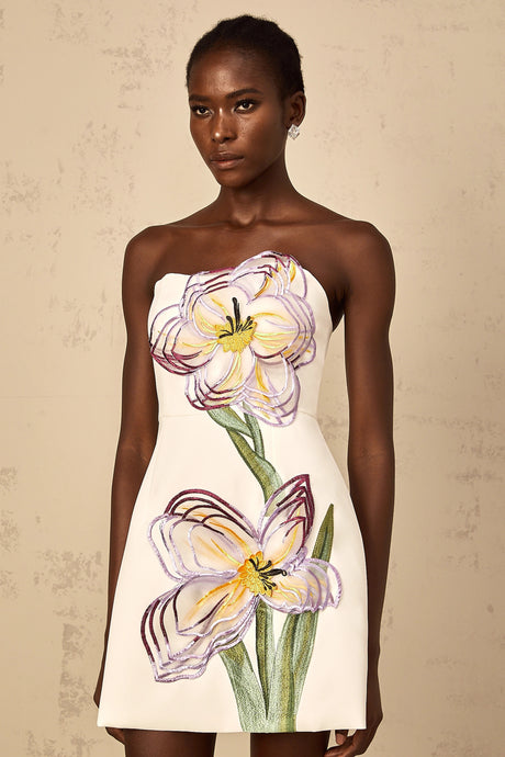 Franca Mini Dress White Off-Shoulder Sequin Floral Embroidered