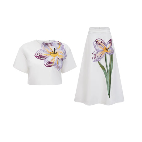 Eulalia White Sequin Floral Embroidered Matching Set