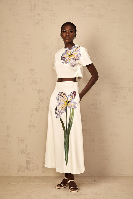 Eulalia White Sequin Floral Embroidered Matching Set