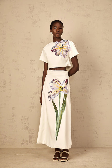 Eulalia White Sequin Floral Embroidered Matching Set