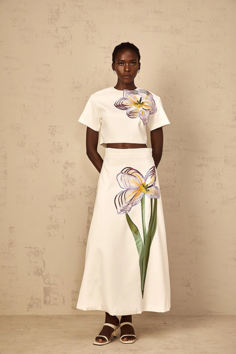 Eulalia White Sequin Floral Embroidered Matching Set