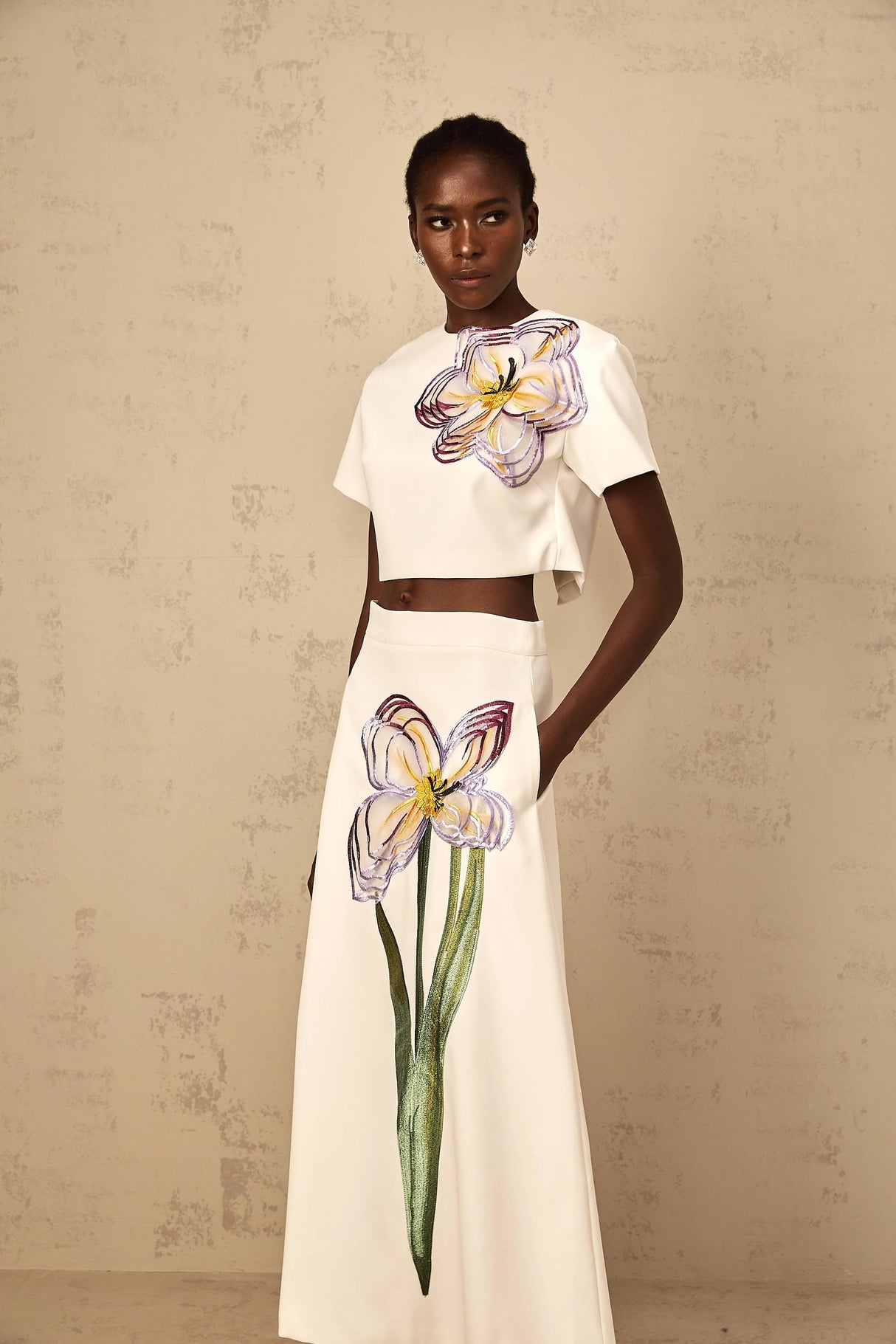 Irène White Sequin Floral Embroidered Matching Set