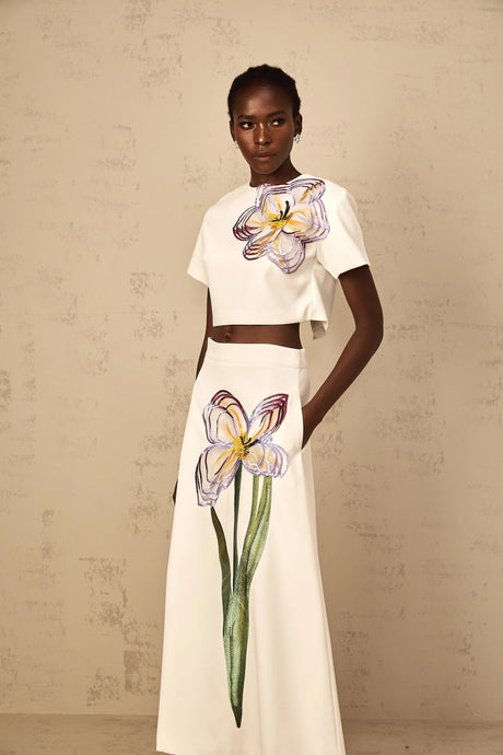 Irène White Sequin Floral Embroidered Matching Set