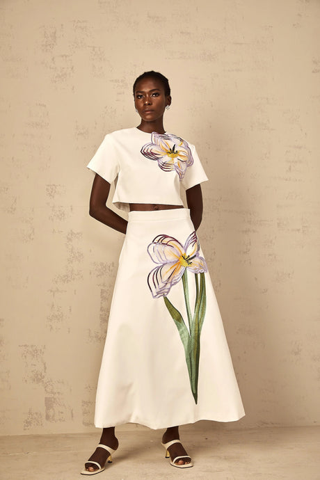 Eulalia White Sequin Floral Embroidered Matching Set