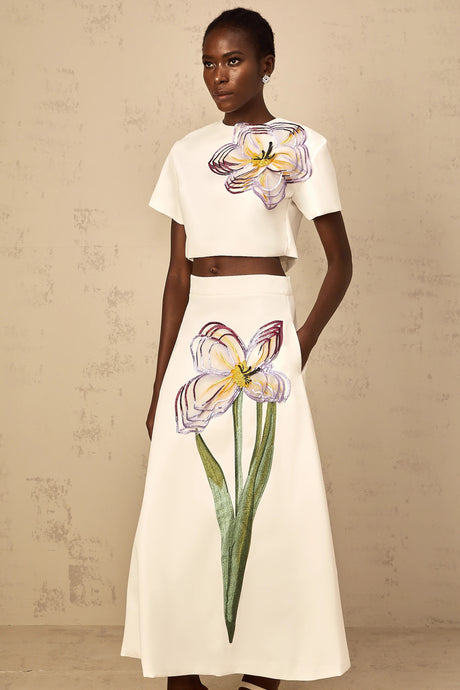 Eulalia White Sequin Floral Embroidered Matching Set