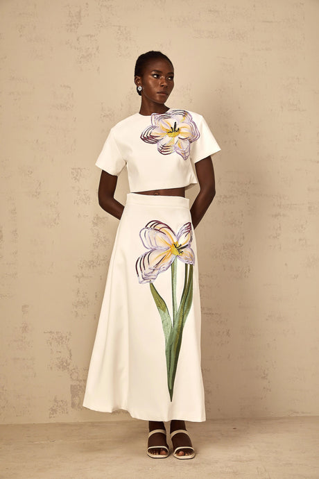 Eulalia White Sequin Floral Embroidered Matching Set