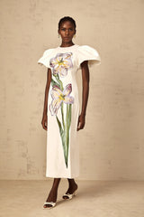Irène White Sequin Floral Embroidered Midi Dress