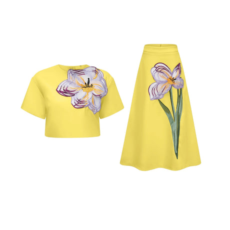 Domenica Yellow Sequin Floral Embroidered Matching Set