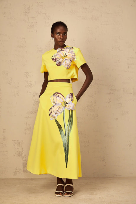 Domenica Yellow Sequin Floral Embroidered Matching Set