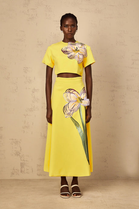 Domenica Yellow Sequin Floral Embroidered Matching Set
