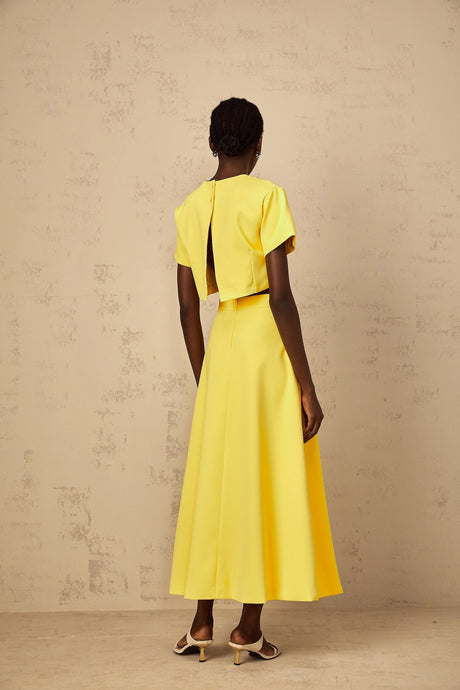 Domenica Yellow Sequin Floral Embroidered Matching Set