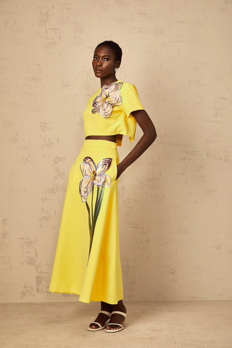 Domenica Yellow Sequin Floral Embroidered Matching Set