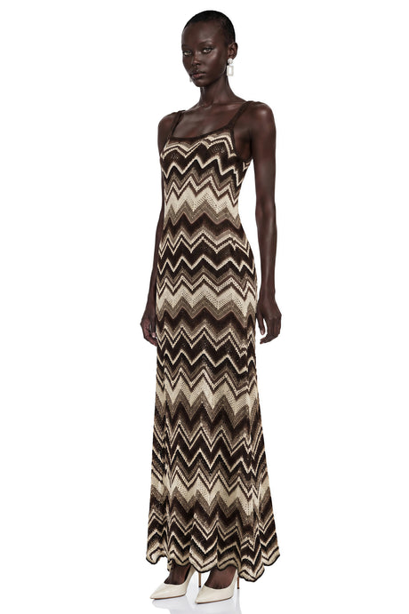 Celestina Maxi Dress Brown Zigzag Weave Pointelle Knit
