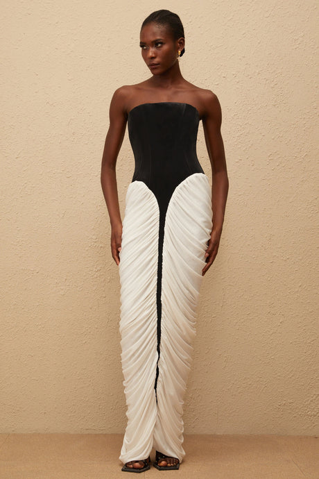 Mariateresa Maxi Dress Black Velvet Panel Ruched