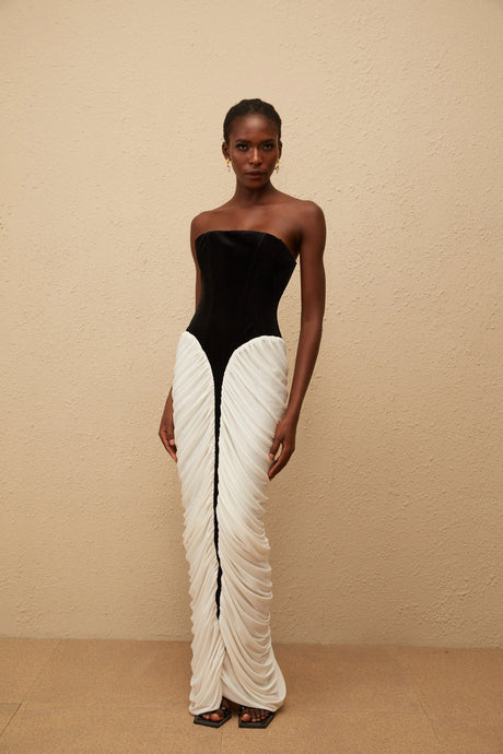 Mariateresa Maxi Dress Black Velvet Panel Ruched