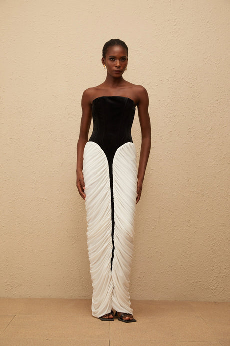 Mariateresa Maxi Dress Black Velvet Panel Ruched