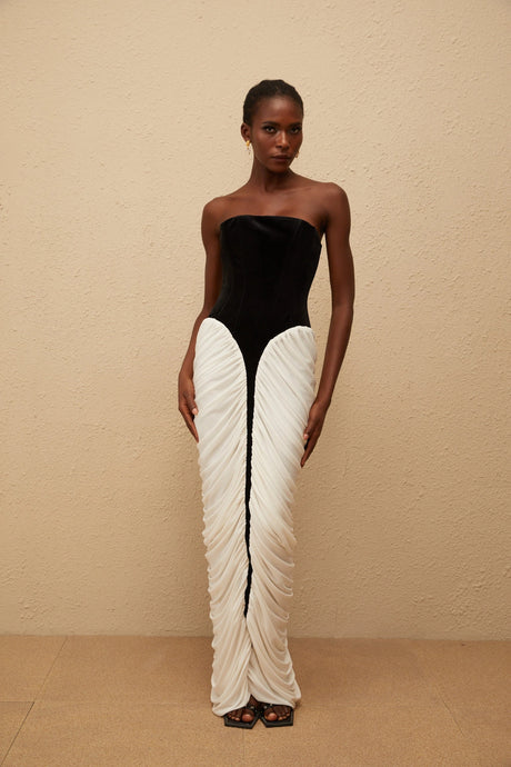 Mariateresa Maxi Dress Black Velvet Panel Ruched