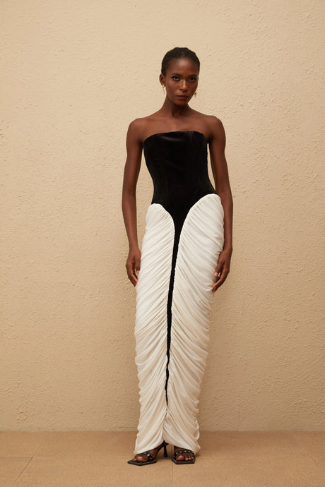Mariateresa Maxi Dress Black Velvet Panel Ruched