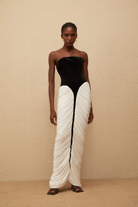 Mariateresa Maxi Dress Black Velvet Panel Ruched