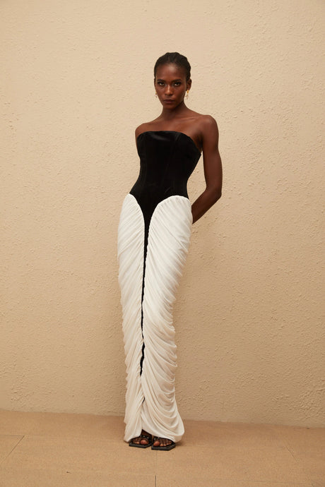 Mariateresa Maxi Dress Black Velvet Panel Ruched