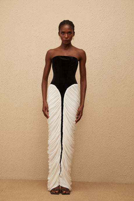 Mariateresa Maxi Dress Black Velvet Panel Ruched