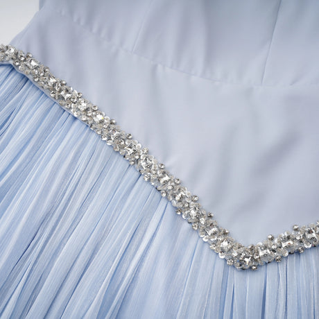 Alma Maxi Dress Blue Embellished Asymmetrical with Cape