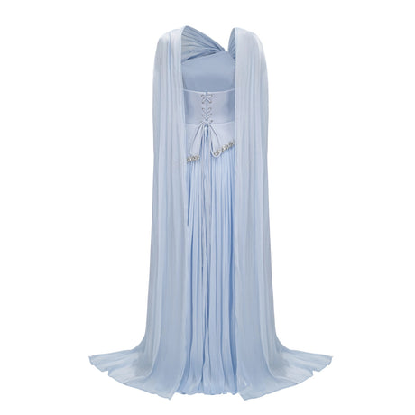 Alma Maxi Dress Blue Embellished Asymmetrical with Cape