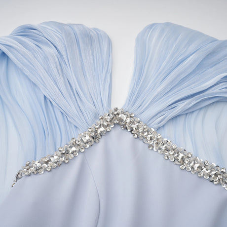 Alma Maxi Dress Blue Embellished Asymmetrical with Cape