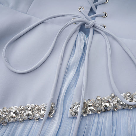 Alma Maxi Dress Blue Embellished Asymmetrical with Cape