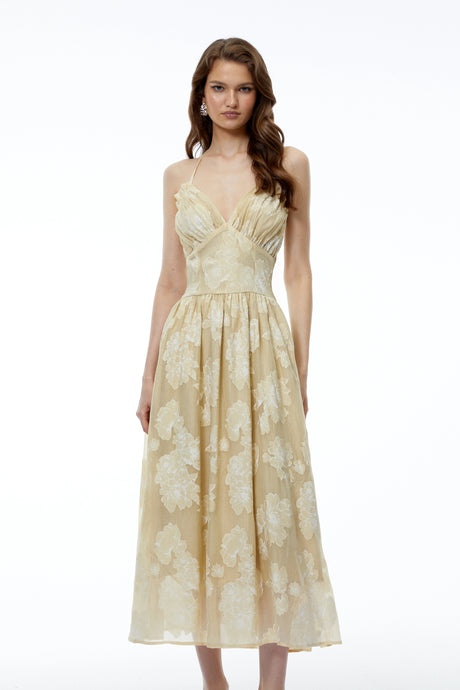 Michela Maxi Dress Neutral Sweetheart Neckline Floral Print