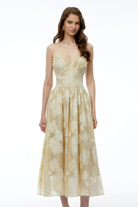 Michela Maxi Dress Neutral Sweetheart Neckline Floral Print