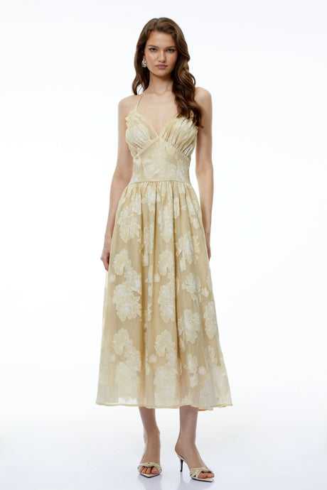 Michela Maxi Dress Neutral Sweetheart Neckline Floral Print