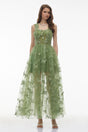 Iris Sage Green Tulle Maxi Dress with 3D Florals