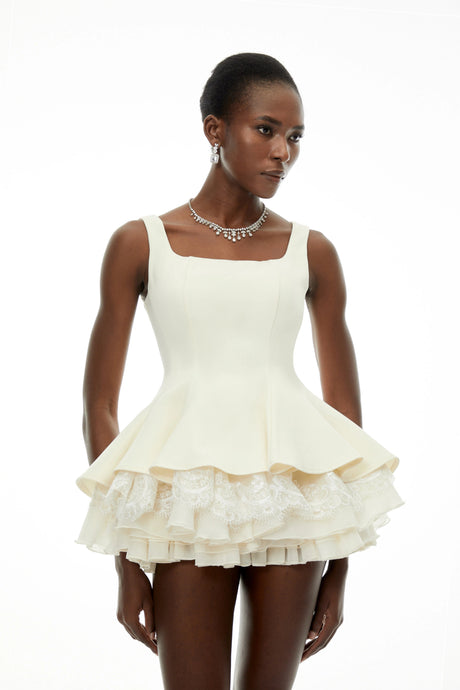 Kayla Mini Dress White Square Neck Ruffled