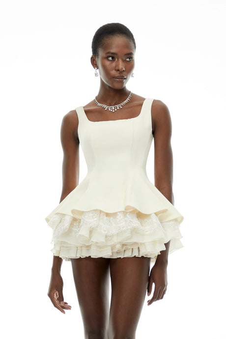 Kayla Mini Dress White Square Neck Ruffled
