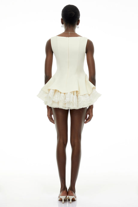 Kayla Mini Dress White Square Neck Ruffled