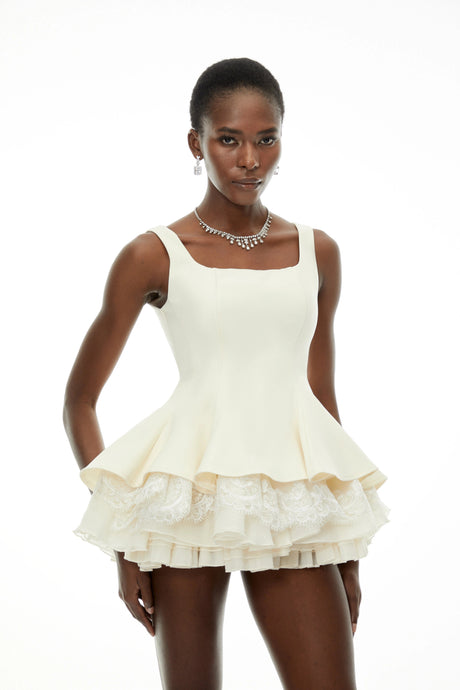 Kayla Mini Dress White Square Neck Ruffled