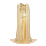 Iris Yellow Embellished Asymmetrical Maxi Dress with Cape