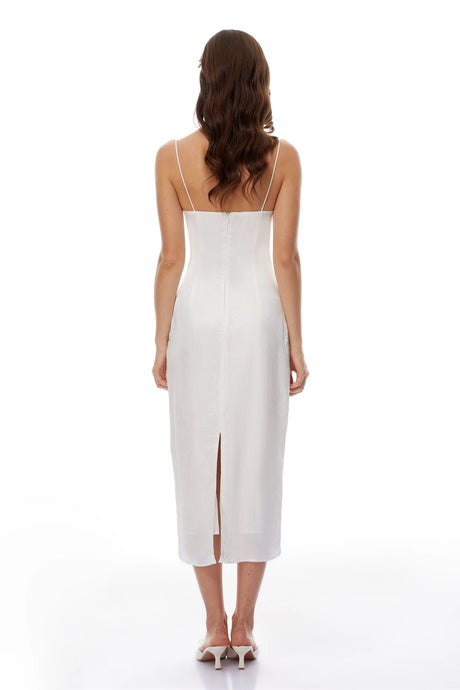 Jocelyn Midi Dress White Shell Pleated Satin