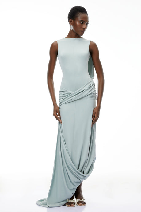 Rossella Maxi Dress Mint Green Asymmetrical