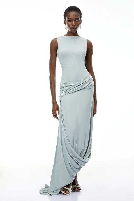 Rossella Maxi Dress Mint Green Asymmetrical