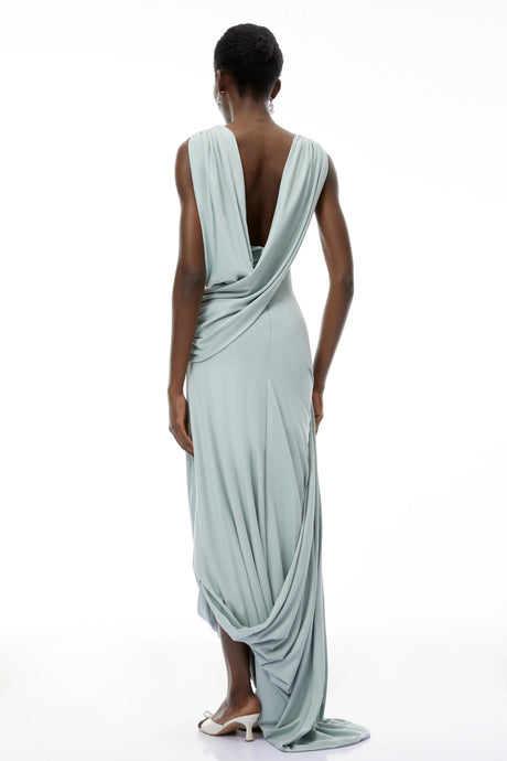 Rossella Maxi Dress Mint Green Asymmetrical